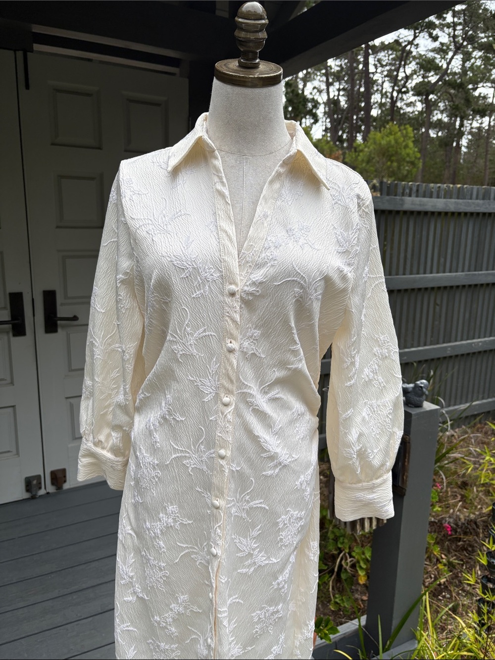 Zara Elegant Cream Jacquard Embroidered Shirt Button-Up Dress